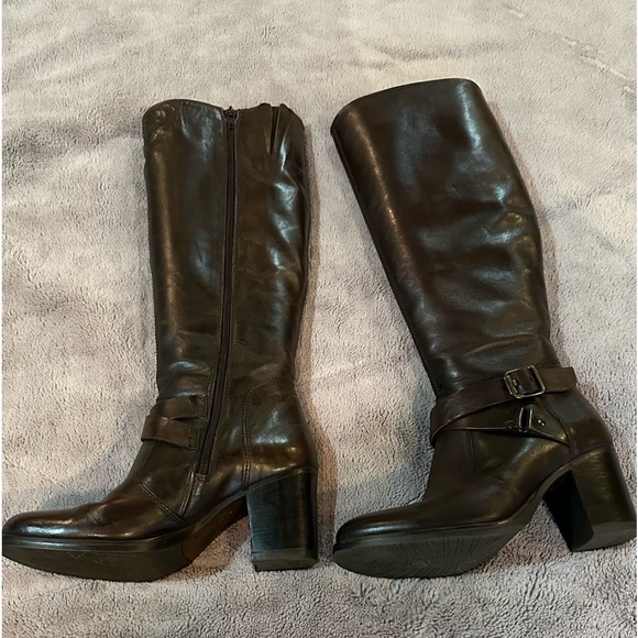 Aldo Shoes - Aldo boots.  Size 7.  Dark brown leather tall 2 buckles